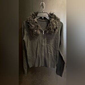 Dead Stock Y2K Faux Fur Zip Sweater M NWOT